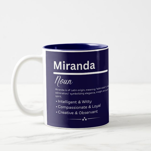De Café Em Dois Tons Caneca Personalizada com o Nome Miranda Definição (Esquerda)