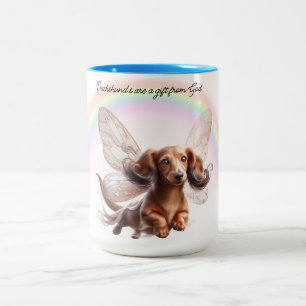De Café Em Dois Tons Caneca Personalizada Dachshund Voador