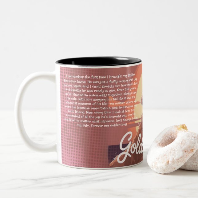De Café Em Dois Tons Caneca Personalizada do Golden Retriever Memória d (Com Donut)