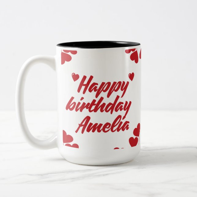 De Café Em Dois Tons Caneca Personalizada Feliz Aniversário | Caneca co (Esquerda)