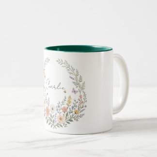 De Café Em Dois Tons Caneca Personalizada Nome Flor Silvestre