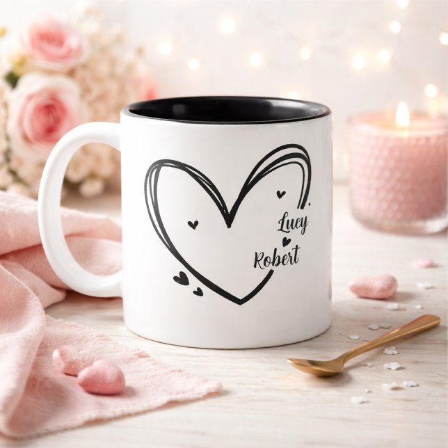 De Café Em Dois Tons Caneca personalizada para casais com nomes (Criador carregado)