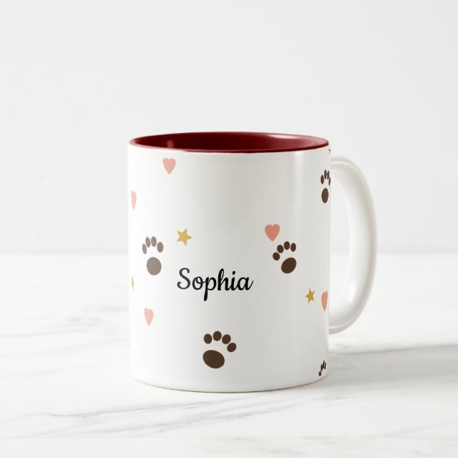 De Café Em Dois Tons Caneca Personalizada Paw Prints & Hearts (Frente Esquerda)