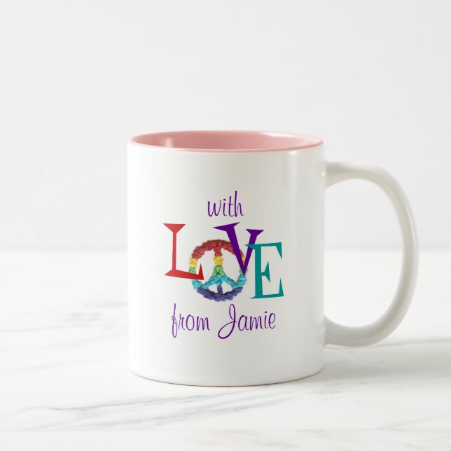 De Café Em Dois Tons Caneca personalizada paz e amor (Direita)
