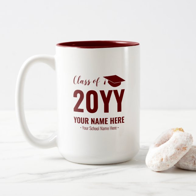 De Café Em Dois Tons Caneca Personalizada Vermelho Borgonha | Presente  (Com Donut)