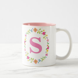 De Café Em Dois Tons Caneca pessoal para ela, inicial quadro floral