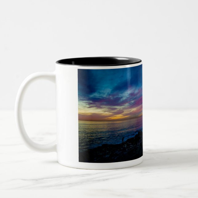 De Café Em Dois Tons Caneca - por do sol da aguarela (Esquerda)