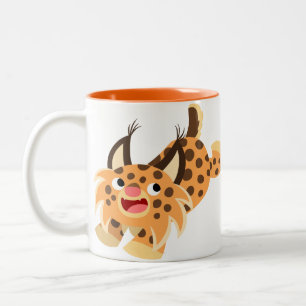 De Café Em Dois Tons Caneca Prankish bonito do lince dos desenhos