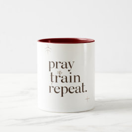 De Café Em Dois Tons Caneca Pray Train Repeat – Motivação Cristã para F