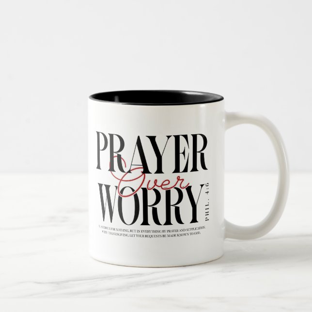 De Café Em Dois Tons Caneca Prece Sobre Preocupação (Direita)