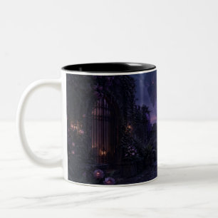 De Café Em Dois Tons Caneca Preta Gótica do Castelo Flutuante do Céu Ro