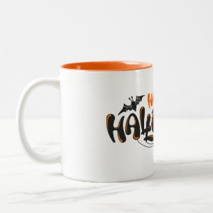 De Café Em Dois Tons Caneca Preto Laranja Minimalista Feliz Halloween