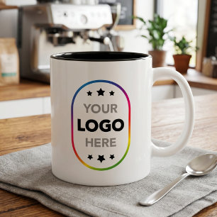 De Café Em Dois Tons Caneca Promocional com Logotipo Minimalista - Seu