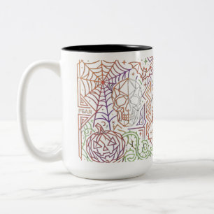 De Café Em Dois Tons Caneca Retro Neon Line Art Halloween   Temporada A