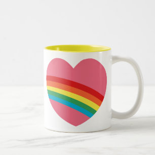 De Café Em Dois Tons caneca robusta do coração do arco-íris 80s