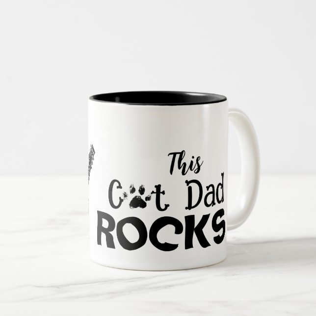 De Café Em Dois Tons Caneca Rockin' Cat Dad (Frente Esquerda)