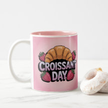 Caneca Rosa Dia do Croissant Morangos