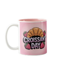 Caneca Rosa Dia do Croissant Morangos