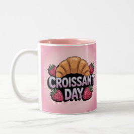 De Café Em Dois Tons Caneca Rosa Dia do Croissant Morangos