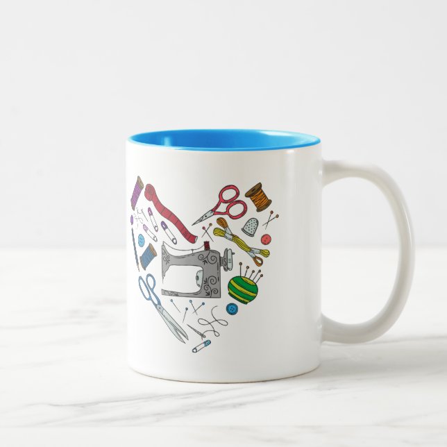 De Café Em Dois Tons Caneca Sewing do coração das ferramentas (Direita)