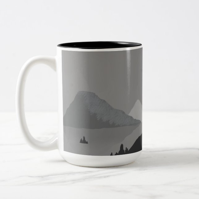 De Café Em Dois Tons Caneca simples com paisagem montanhosa cinza (Esquerda)