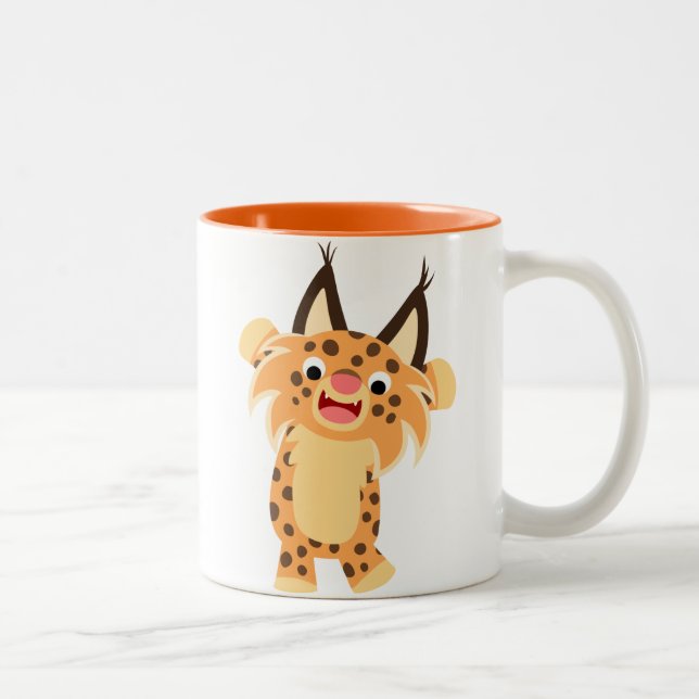 De Café Em Dois Tons Caneca Spunky bonito do lince dos desenhos (Direita)