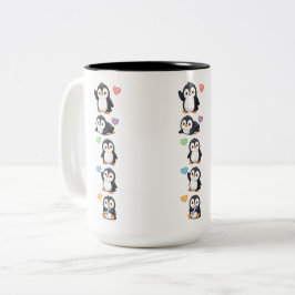 De Café Em Dois Tons Caneca Sticker Pack Pinguim Kawaii com Corações Co
