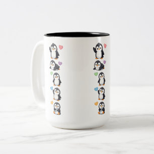 De Café Em Dois Tons Caneca Sticker Pack Pinguim Kawaii com Corações Co