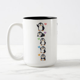 De Café Em Dois Tons Caneca Sticker Pack Pinguim Kawaii com Corações Co