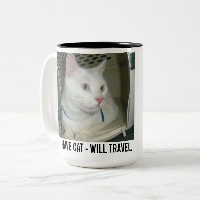 De Café Em Dois Tons Caneca TENHO GATO - VOU VIAJAR. (Frente Esquerda)