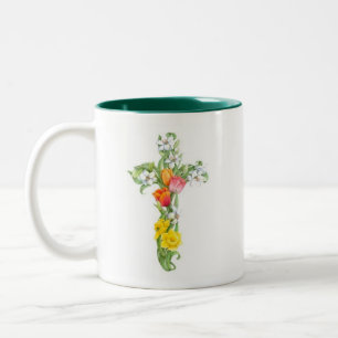 De Café Em Dois Tons Caneca transversal - Daffodil e tulipa