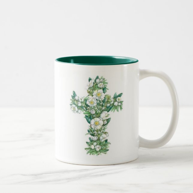 De Café Em Dois Tons Caneca transversal - flores do inverno (Direita)