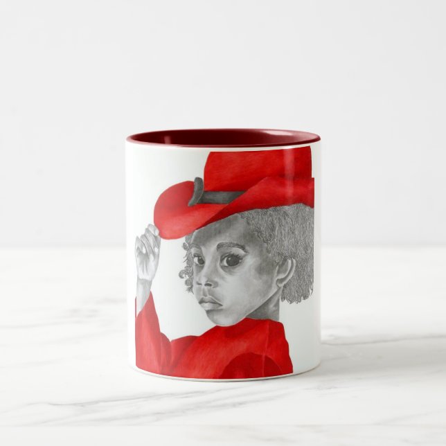 De Café Em Dois Tons Caneca vermelha da menina 2 (Centro)