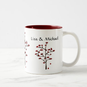 De Café Em Dois Tons Caneca vermelha do amor da árvore do coração