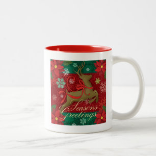 De Café Em Dois Tons Caneca vermelha festiva do feriado da rena,