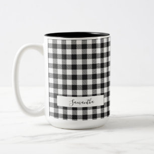 De Café Em Dois Tons Caneca Xadrez Preta Branca Rústica Gingham Mamãe P