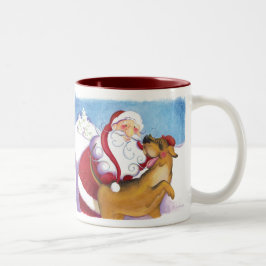 De Café Em Dois Tons Cão e caneca do papai noel