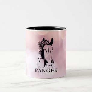 De Café Em Dois Tons Cavalo Artístico Personalizado na Caneca Rosa
