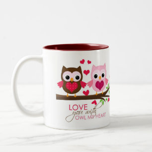 De Café Em Dois Tons Coruja na caneca do ramo (rosa) - caneca do amor