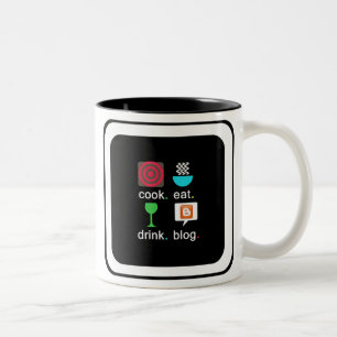 De Café Em Dois Tons "Cozinheiro. Coma. Bebida. Blogue." Caneca do