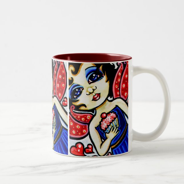 De Café Em Dois Tons Cupcake YUM! Caneca bonito da fada da fantasia (Direita)