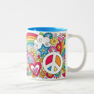 De Café Em Dois Tons ♥ da caneca do arco-íris do amor & da felicidad