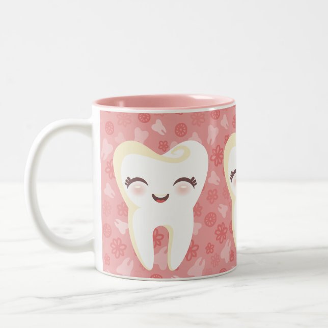 De Café Em Dois Tons Dentes bonitos dos desenhos animados - caneca (Esquerda)