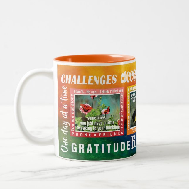 De Café Em Dois Tons desafios slogans borboletas caneca 12 passos (Esquerda)