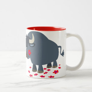 De Café Em Dois Tons Desenhos animados bonitos Bull e caneca vermelha