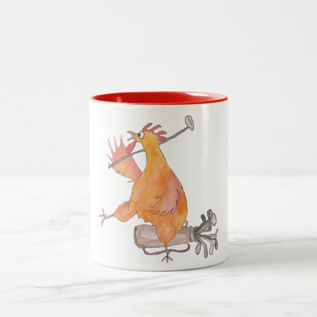 De Café Em Dois Tons Dianteiro! Caneca Golfing da galinha (Centro)