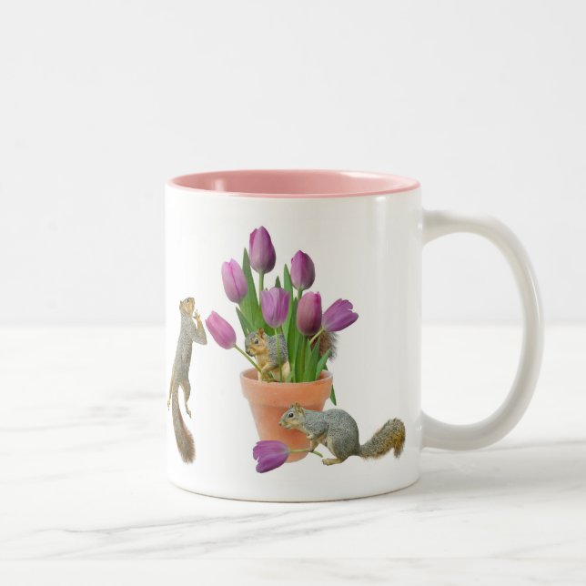De Café Em Dois Tons Esquilos com caneca das tulipas (Direita)