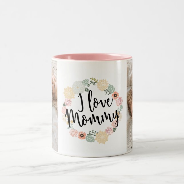 De Café Em Dois Tons Eu Amo Mamãe Caneca Personalizada com Foto (Centro)