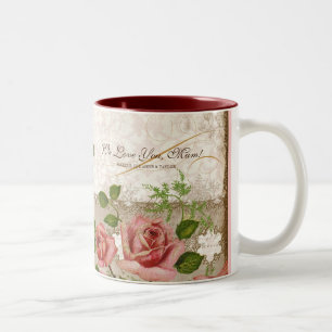 De Café Em Dois Tons Eu te amo mãe, caneca inglesa dos rosas do vintag