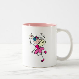 De Café Em Dois Tons Fada cor-de-rosa do anjo com caneca da varinha